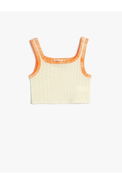 Koton Háčkovaný Crop Top Bez Rukávů s Výstřihem do U