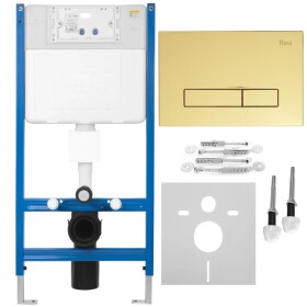 REA/S - Podomítkový WC systém K011A-Q + tlačítka I Brush Gold KPL-E9560