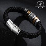 Pánský náramek Julien Gold, kůže, chirurgická ocel, Černá cm