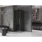 MEXEN/S - Velar L sprchový kout, posuvné dveře 120 x 120, grafit, zlato kartáčovaná 871-120-120-43-55