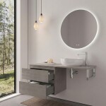 CERANO - Koupelnová skříňka Carole - betonově šedá + deska pod umyvadlo Navira Slim - 18 mm + konzole chrom - 120x46x49,8 CER-606099