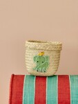 Rice Úložný košík Raffia Round Animals - set 2 ks, zelená barva, přírodní barva