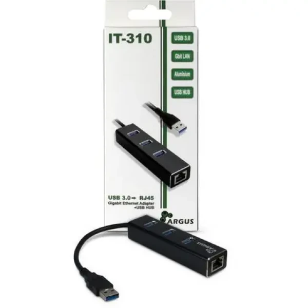 Inter-Tech IT-310 / Ethernetový adaptér / USB-A / Gigabit LAN / hliníkové tělo / 3x USB 3.2 Gen 1 hub (88885439)