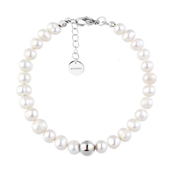 Perlový náramek Marilda - chirurgická ocel, sladkovodní perla, Stříbrná 17 cm + 3 cm (prodloužení) Bílá