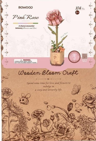 3D Dřevěná skládačka: Růžová růže