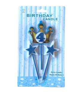 Dortisimo Svíčky koruna zlato-modrá s číslem 4 a hvězdičky modré