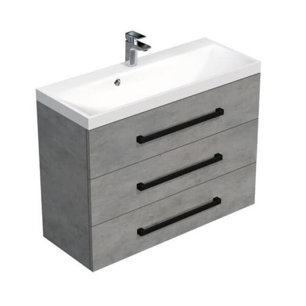 Koupelnová skříňka s černou úchytkou a umyvadlem SAT Cube Way 100x76,5x40 cm beton mat CUBE2C1003BE CUBE2C1003BE