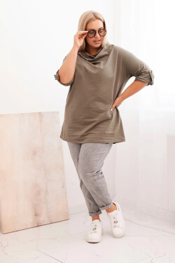 Dámská blůza Plus Size s bavlnou volného střihu s vodním výstřihem khaki UNI
