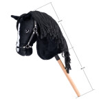 Hobby horse Cortez, černý kůň na tyči, provázková hříva