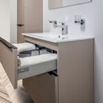 MEREO - Mailo, koupelnová skříňka s umyvadlem z litého mramoru 81 cm, šedá mat, černé madlo CN571MB