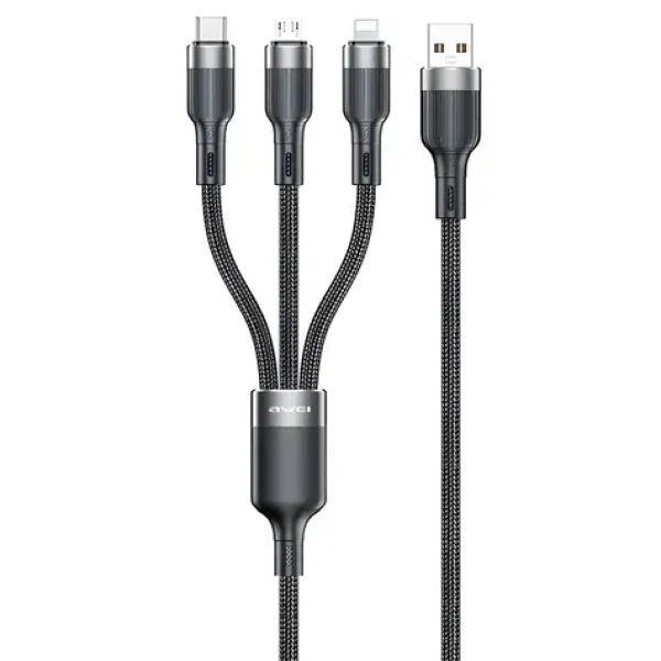 AWEI CL-975 černá / Kabel / 3v1 / USB-C + Lightning + Micro USB / 120 cm (CL-975)