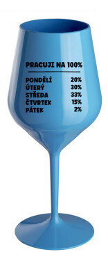 PRACUJI NA 100% - modrá nerozbitná sklenice na víno 470 ml