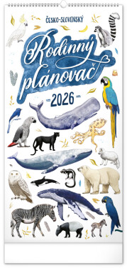 Nástěnný kalendář 2026 NOTIQUE - Rodinný plánovací Animalium, 21 x 42 cm