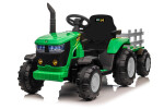 Mamido Dětský elektrický traktor s vlečkou 12V 7Ah EVA kola ECO kůže zelený