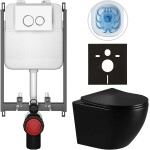 CERANO - Kompletní WC set Basic/Cesso - černá lesklá - WC tlačítko Dualo/Bílá - pro zazdění - 49x36 CER-8050BD86286