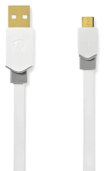 Nedis USB 2.0 kabel bílá / Kabel USB / USB-A - Micro-B / 480 Mbps / plochý / 1 m (CCBW60500WT10)