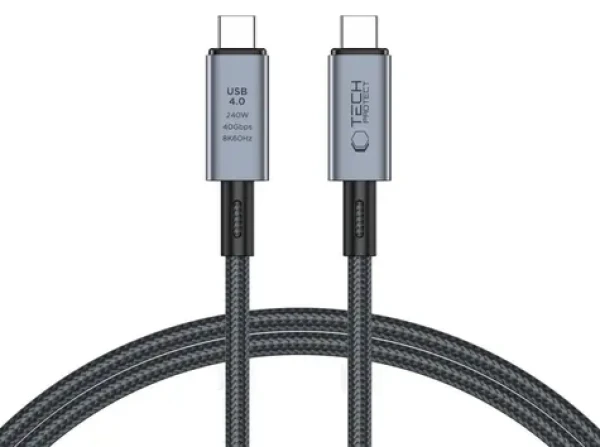Tech-Protect UltraBoost Max šedá / Kabel / USB-C 4.0 - USB-C 4.0 / PD 240W / 40Gbps / 8K / 1m