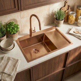 REA - Ocelový dřez Fin BRUSH COPPER bez kuchyňské baterie ZLE-06018