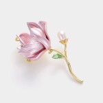 Brož ve tvaru magnólie se sladkovodní perlou Louise, Zlatá