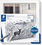 Staedtler Staedtler, 61 100C, Charcoal Set, sada grafitových tužek a uhlů Mars Lumograph s příslušenstvím, 12 ks