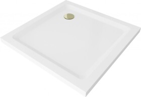 MEXEN/S - Flat sprchová vanička čtvercová slim 90 x 90, bílá + zlatý sifon 40109090G