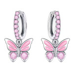 Stříbrné náušnice s růžovým motýlkem - stříbro 925/1000, Růžová