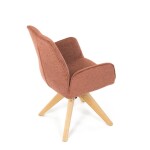 Židle jídelní s područkami, oranžová voděodpudivá látka, dubové nohy, otočná 360°