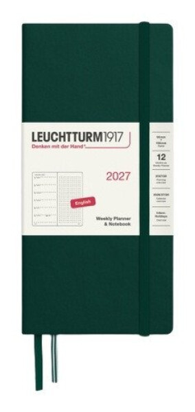 Týdenní plánovač & Zápisník Forest Green, tečkovaný Wallet B6+ x A6 2027, anglicky