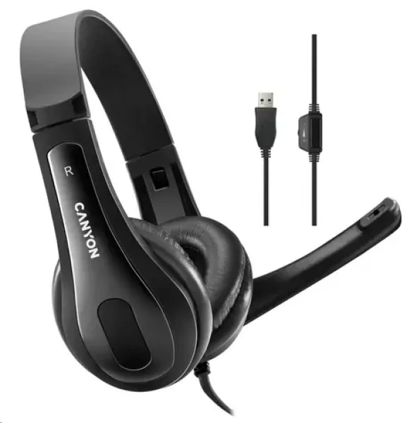 CANYON CNS-CHSU1B / lehký PC headset / USB-A / kožené naušníky / černá (CNS-CHSU1B)