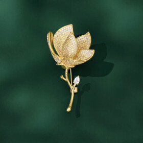 Luxusní květinová brož se zirkony Carola, Zlatá