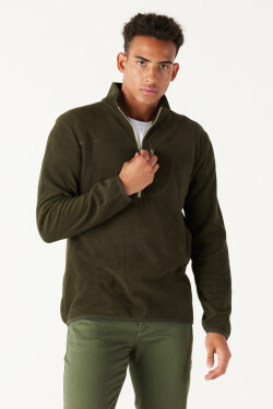AC&Co Altınyıldız Classics Men's Khaki Standard Fit Normal Cut Zippered High Bato Neck Heat-Proof Fleece Sweatshirt