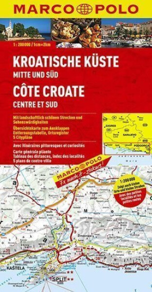 Chorvatské pobřeží střed jih-mapa