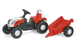 Rollytoys Šlapací traktor Rolly Kid Steyer s vlečkou-červená