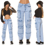 Sexy džíny Musthave Highwaist Cargo Jeans light denim denimblue