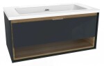 Kielle - Meara Skříňka s umyvadlem 90 cm, tmavě šedý lesk/tmavý dub 50026S906