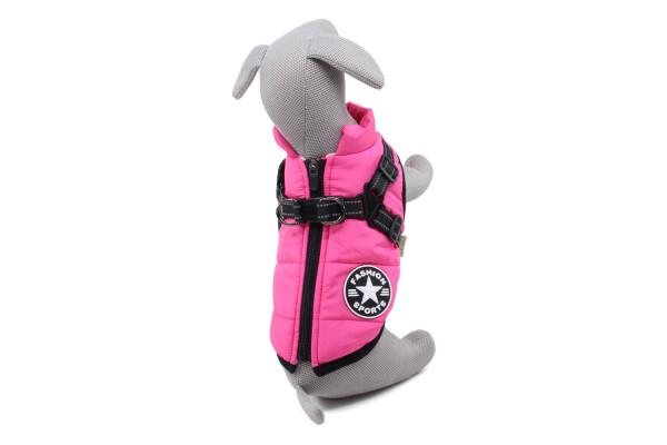 Achar zimní bunda pro psa s postrojem Barva: Růžová, Délka zad (cm): 30, Obvod hrudníku: 41 - 45 cm