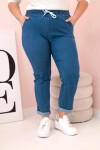 Dámské bavlněné kalhoty Plus Size s elastickým pasem a zavazováním denim 6XL