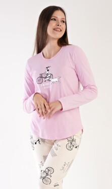 Dámské pyžamo dlouhé Vienetta Secret Dívka na kole světle růžová