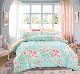 Tyrkysové oboustranné ložní povlečení s květy 2ks 70x80 cm (standard zdarma) Šířka: 200 cm | Délka: 220 cm