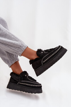 Dámské sněhule na platformě s kožíškem a třásněmi Černé Ferayne 40