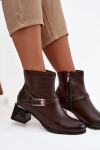 Kožené dámské boty na podpatku s přezkou Zazoo 60562 hnědé 36