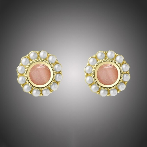 Náušnice s perlou a opálem Christelle - růžový opál, Zlatá
