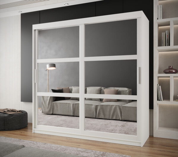 Šatní skříň Abi Miror Barva korpusu: Bílá, Rozměry: 200 cm, Dveře: Bílá