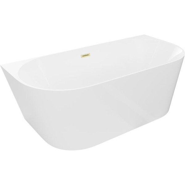 MEXEN/S - Oval Slim volně stojící vana nástěnná 170 x 80, bílá, sifon a přepad zlatá kartáčovaná 52661708000-55