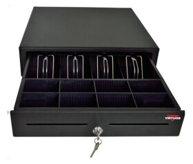 Virtuos pokladní zásuvka S-410C - s kabelem, pořadač 4/8, 9-24V, černá