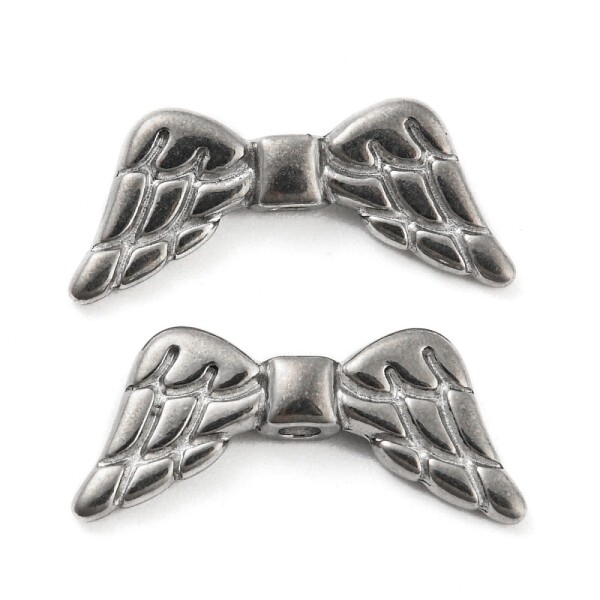 Andělská křídla z nerezové oceli - platinová - 8,5 x 18,5 x 4 mm - 1 ks