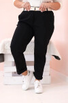 Dámské bavlněné kalhoty Plus Size s páskem černý 4XL