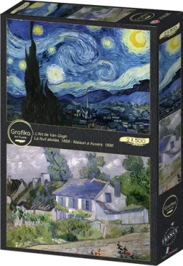 GRAFIKA Puzzle Hvězdná noc a dům Auvers