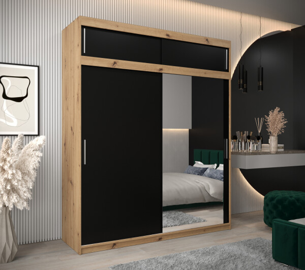 Šatní skříň Abi T2 s nástavcem Barva korpusu: Dub artisan, Rozměry: 200 cm, Dveře: Černá