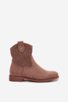 Dámské kotníkové boty na nízkém podpatku s krajkovým vzorem S.Barski HY61-8025 Hnědé 40